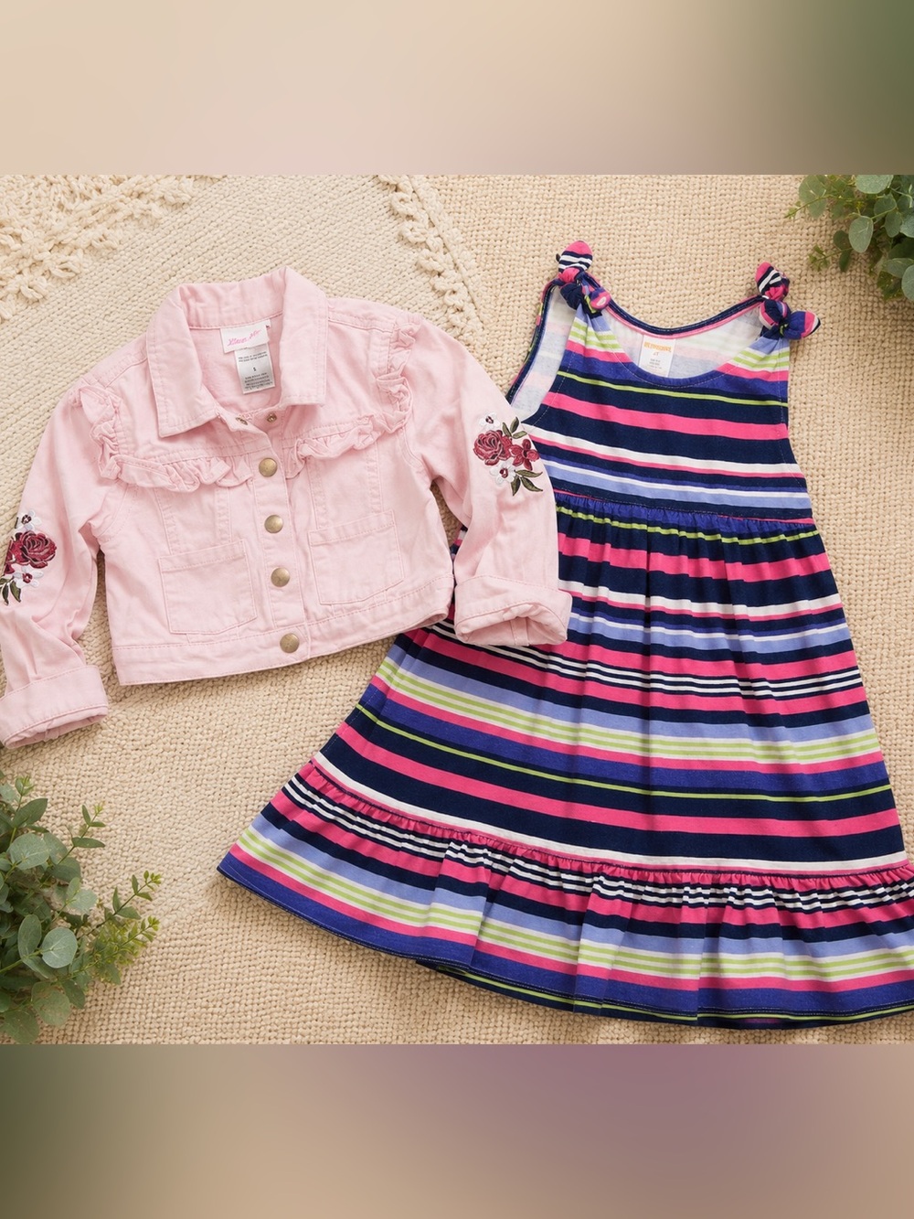 Little Lass Gymboree 2PC Outfit Set Girls Size 5 Pink Jacket Striped Dress